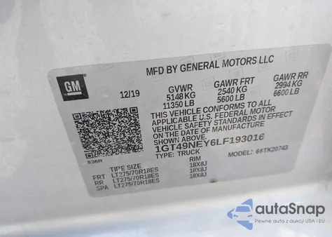 2020 GMC Sierra 4Wd Standard Bed Slt from USA, damaged, VIN 1GT49NEY6LF193016